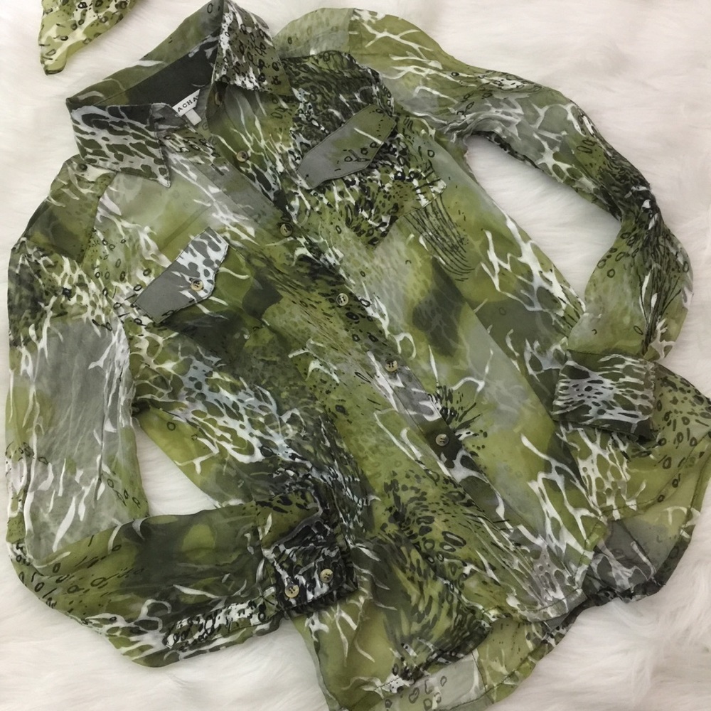 IA* 2 piece translucent nature pattern blouse set